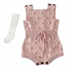Kislio Baby Girls Infant Cherry Knit Sleeveless Romper Strap Jumpsuit Cardigan Sweater