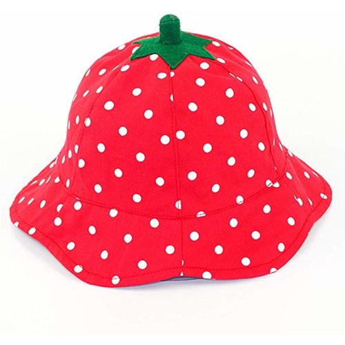 Baby Girl Cotton White Strawberry Bucket Sun Hat Chin Strap Age 6-12M 1 2 3 4