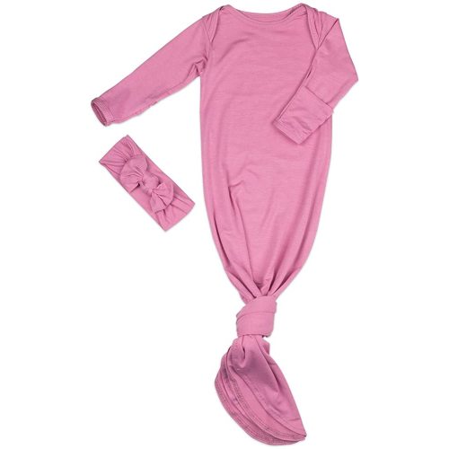 Newborn Baby Knotted Gown Super Soft Silky Infant Long Sleeve Sleeper for Baby Girl and Boy Sleeping Bag with Hat
