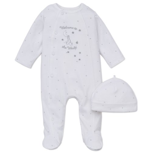 White Little Me Unisex-Baby Newborn Welcome World Gown and Hat 0-3 Months