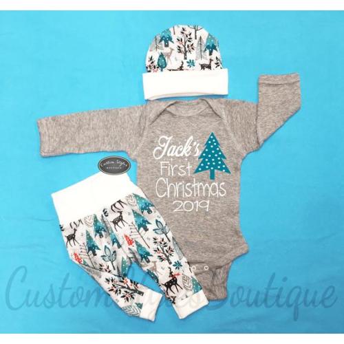baby boy first christmas outfit personalized