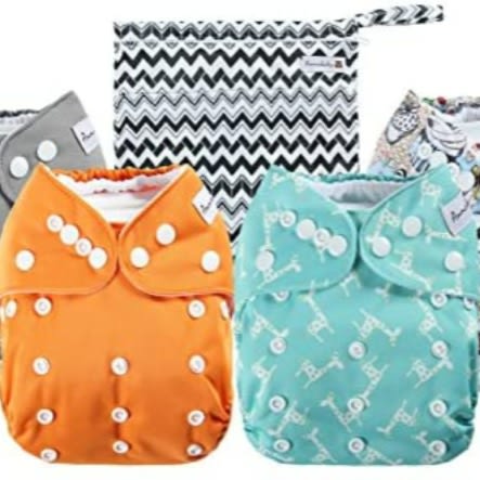anmababy 4 pack adjustable size waterproof washable pocket cloth diapers with 4 inserts and wet bag