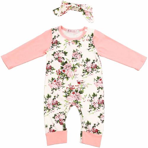 Newborn Baby Girl Clothes Floral Long Sleeve Footless Romper Jumpsuit Cotton
