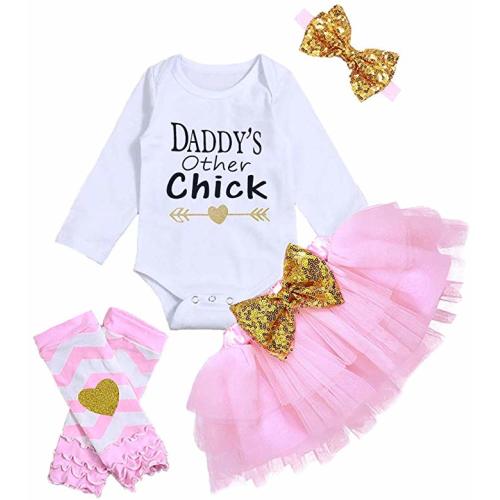 Newborn Infant Baby Girl Outfit Sets Funny Print Romper Headband Leg Warmers Tulle Skirts