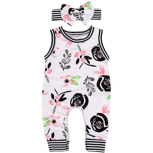 Infant Baby Girl Summer Rainbow Stripe One Piece Romper Bodysuit Clothes Set