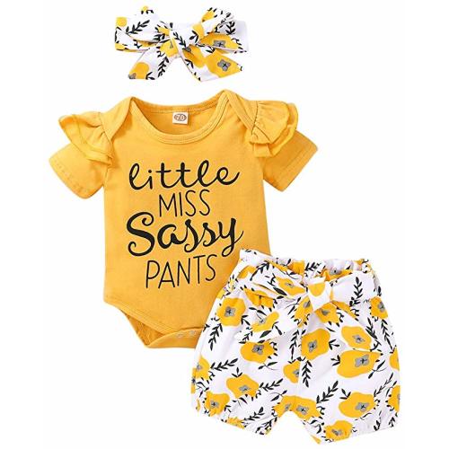 IFFEI 3Pcs Baby Girls Outfits Short Sleeve Romper Floral Skirt with Headband Girl Clothes Set