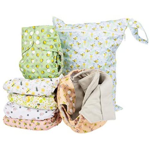 3 Sizes 5 Pcs Waterproof Reusable Wet Bag Diaper Baby Cloth Diaper Wet Dry Bags with 2 Zippered Pockets Travel Beach Pool Bag with Polar Bear Dinosaur Animal Alphabet Crocodile Pattern