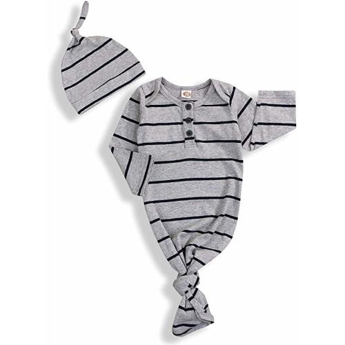 Newborn Baby Boy Girl Sleeper Gowns,Unisex Striped Sleeping Bags Swaddle Sack Coming Home Outfit 0-6 Months