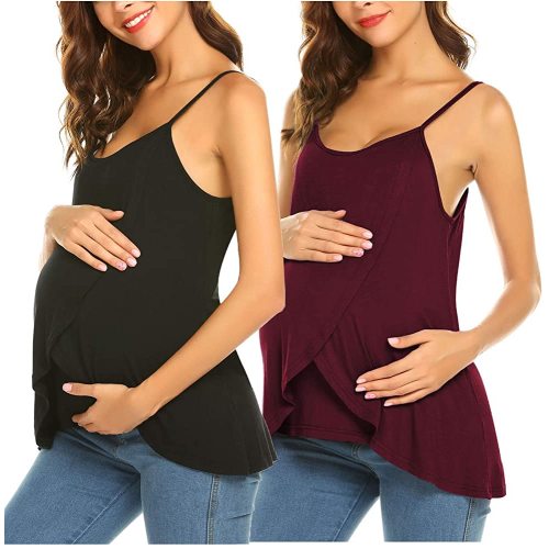 FABRACK Womens Maternity Tank Top 3 Pack Comfy Basic Layering Ruched Sleeveless Pregnancy Shirt
