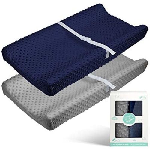 2 Pack Changing Pad Cover Babebay Ultra Soft Minky Dots Plush Changing Table Covers Breathable Changing Table Sheets Wipeable Changing Pad Covers Suit for Baby Boy and Baby Girl