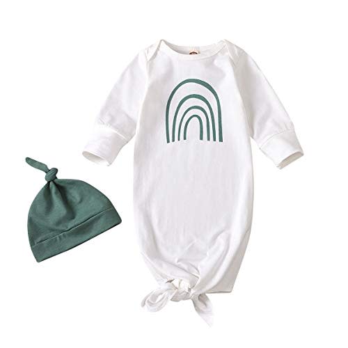 Newborn 0-6M Baby Nightgowns Long Sleeve Sleeping Bags Hat 2pcs Rainbow Sleeper Gown Take Home Outfit Blanket Sleepwear