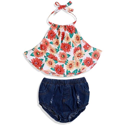 Newborn Baby Girl Summer Bloomer Set Rainbwn Romper Top Ruffle Briefs Shorts Pants Cut 3PCS Clothes Outfits