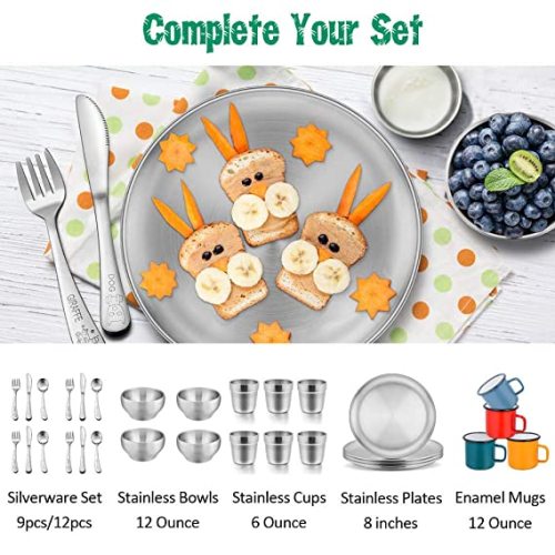 E-far 12 Ounce Double-Deck SUS304 Stainless Steel Bowls for Baby Children Healthy /& Matte Finish Bowls for Kids Toddlers Insulated /& Shatterproof Set of 4