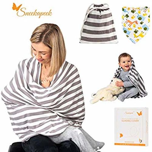 Multi-Use Soft Cover for Baby Car Seat Canopy Sneekapeek Nursing Breastfeeding Cover Infant Stroller Can Be Used as Light Blanket and Scarf with Free Bib Ideal Baby Shower Gift Shopping Cart