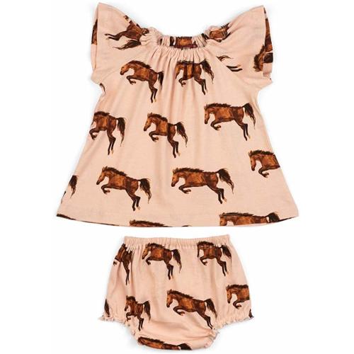 MilkBarn Organic Cotton Short Sleeve Peasant Dress with Bloomer Pear