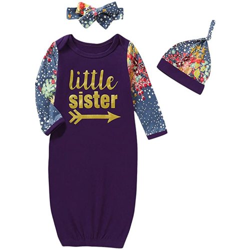Baby Boys Girls Cute Long Sleeve Stripes Swaddle Wrap with Hat Letters Print Night Gown Sleepwear