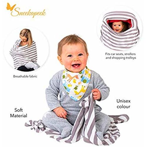 Multi-Use Soft Cover for Baby Car Seat Canopy Sneekapeek Nursing Breastfeeding Cover Infant Stroller Can Be Used as Light Blanket and Scarf with Free Bib Ideal Baby Shower Gift Shopping Cart