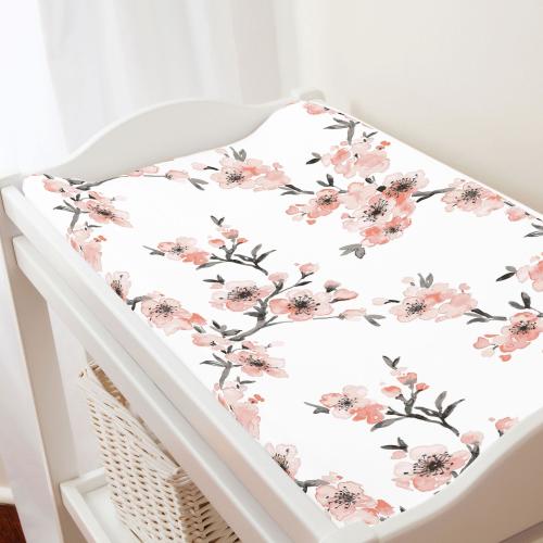light coral cherry blossom crib bedding