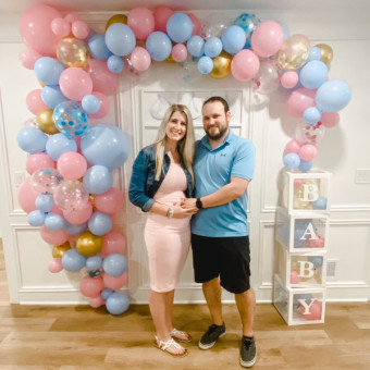 Krista and Kyle's Baby Registry Photo.