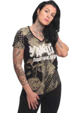 Tričko Yakuza Mesh Rose Curved V Neck