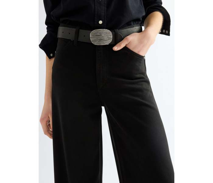 Kožený opasok Wrangler Oval dámsky čierny
