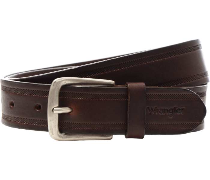 Kožený opasek Wrangler Double Embossed hnědý