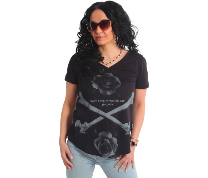 Tričko Yakuza Rose Cross Curved V Neck