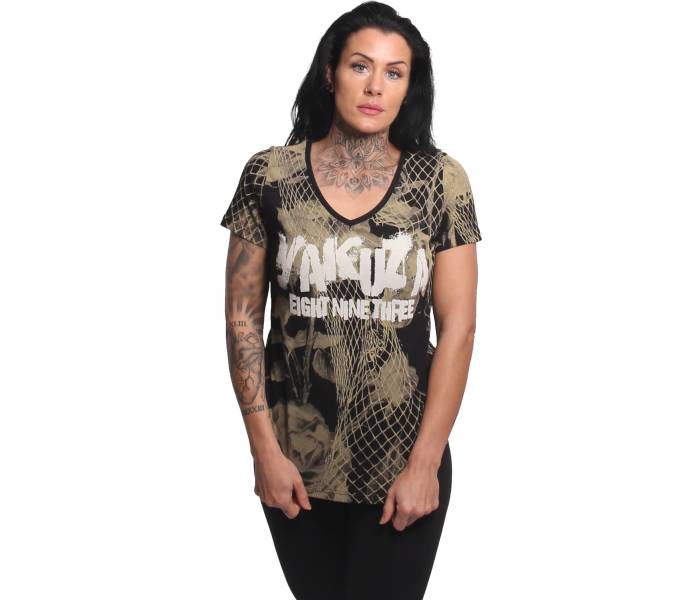 Tričko Yakuza Mesh Rose Curved V Neck