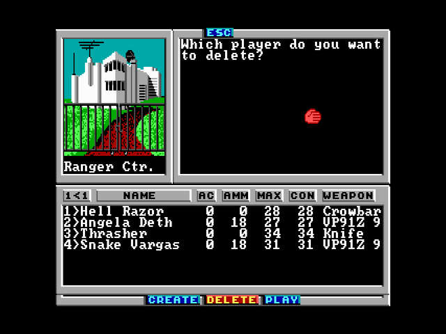 Shows the character creation options at the ranger center at the beginning of the game