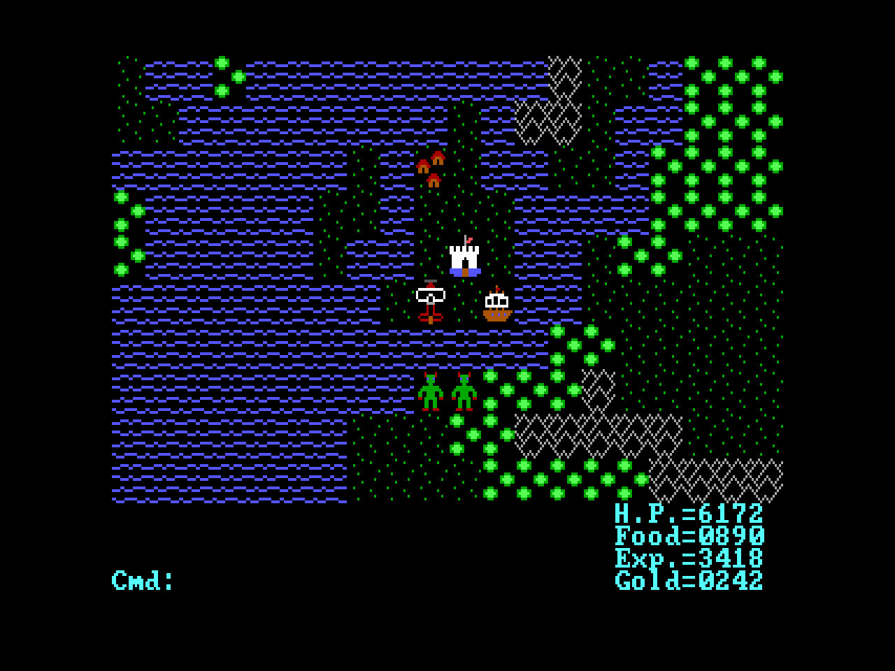 Shows the main character on the overworld in EGA video mode with the Standard EGA Tileset