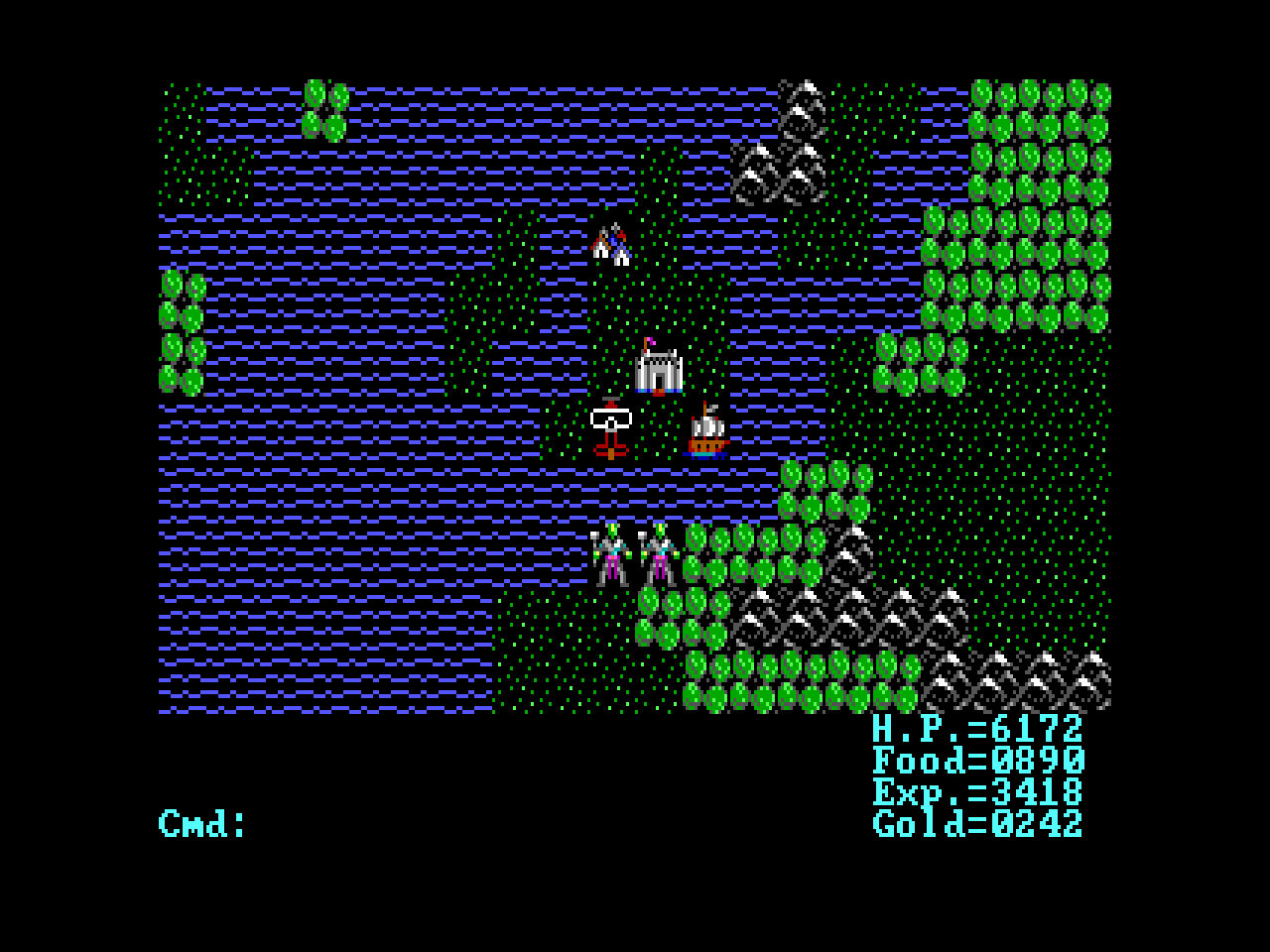 Shows the main character on the overworld in EGA video mode with the Alternate EGA Tileset