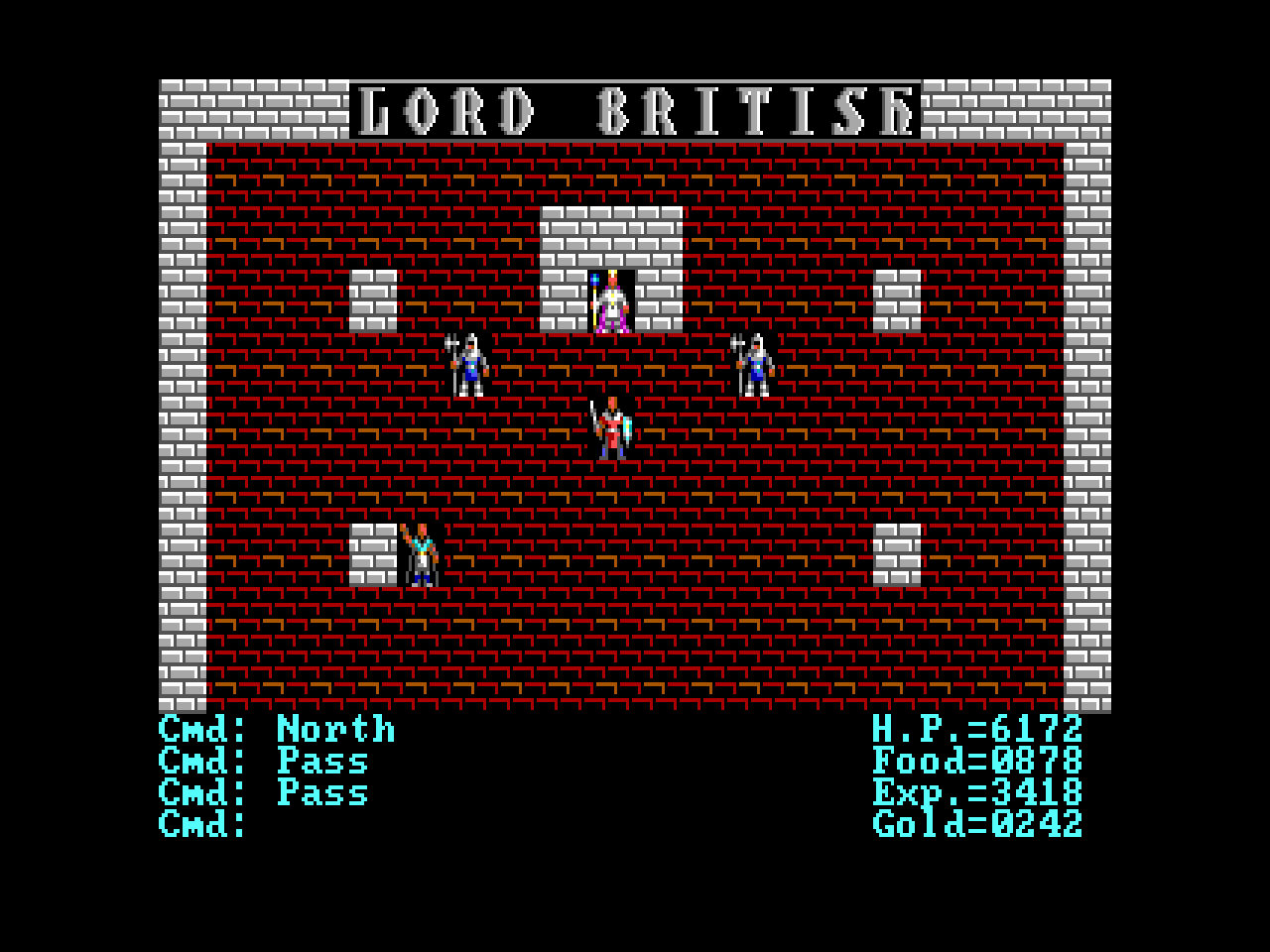 Shows the main character in a castle in EGA video mode with the Alternate EGA Tileset