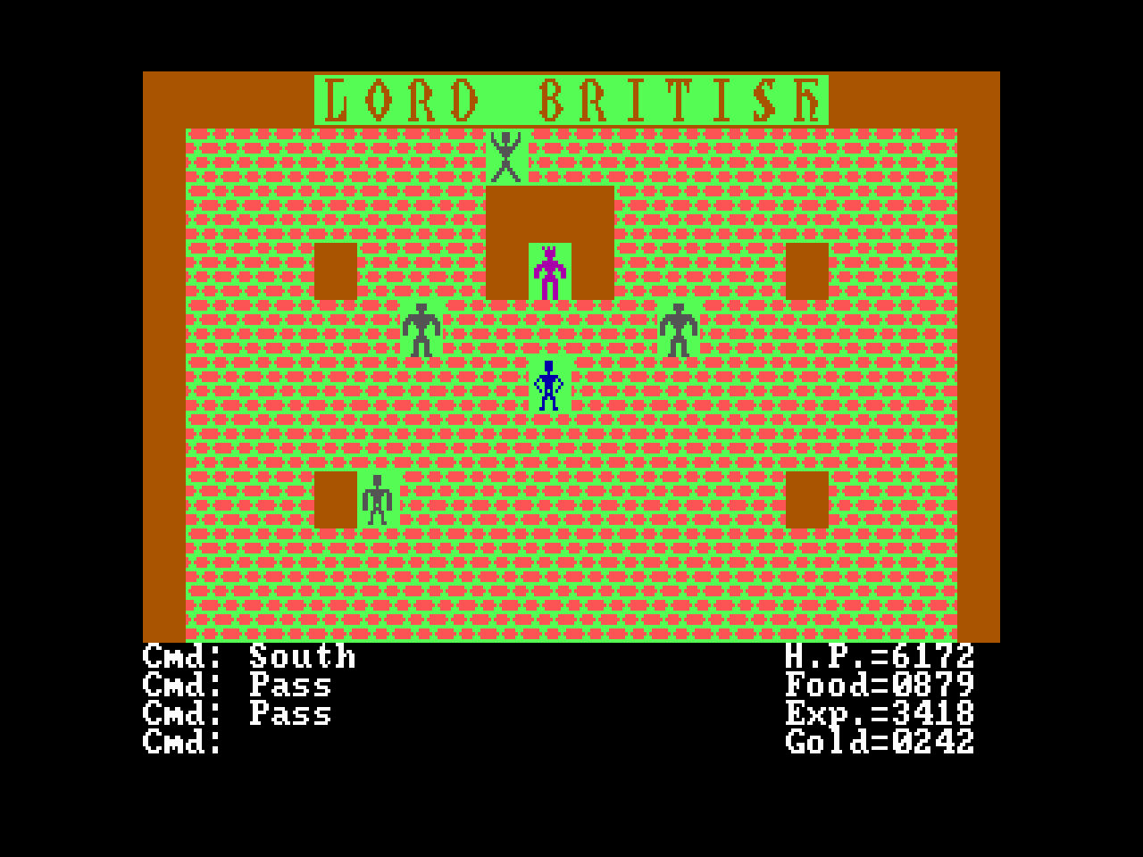 Shows the main character in a castle in EGA video mode with the Commodore 64 Tileset