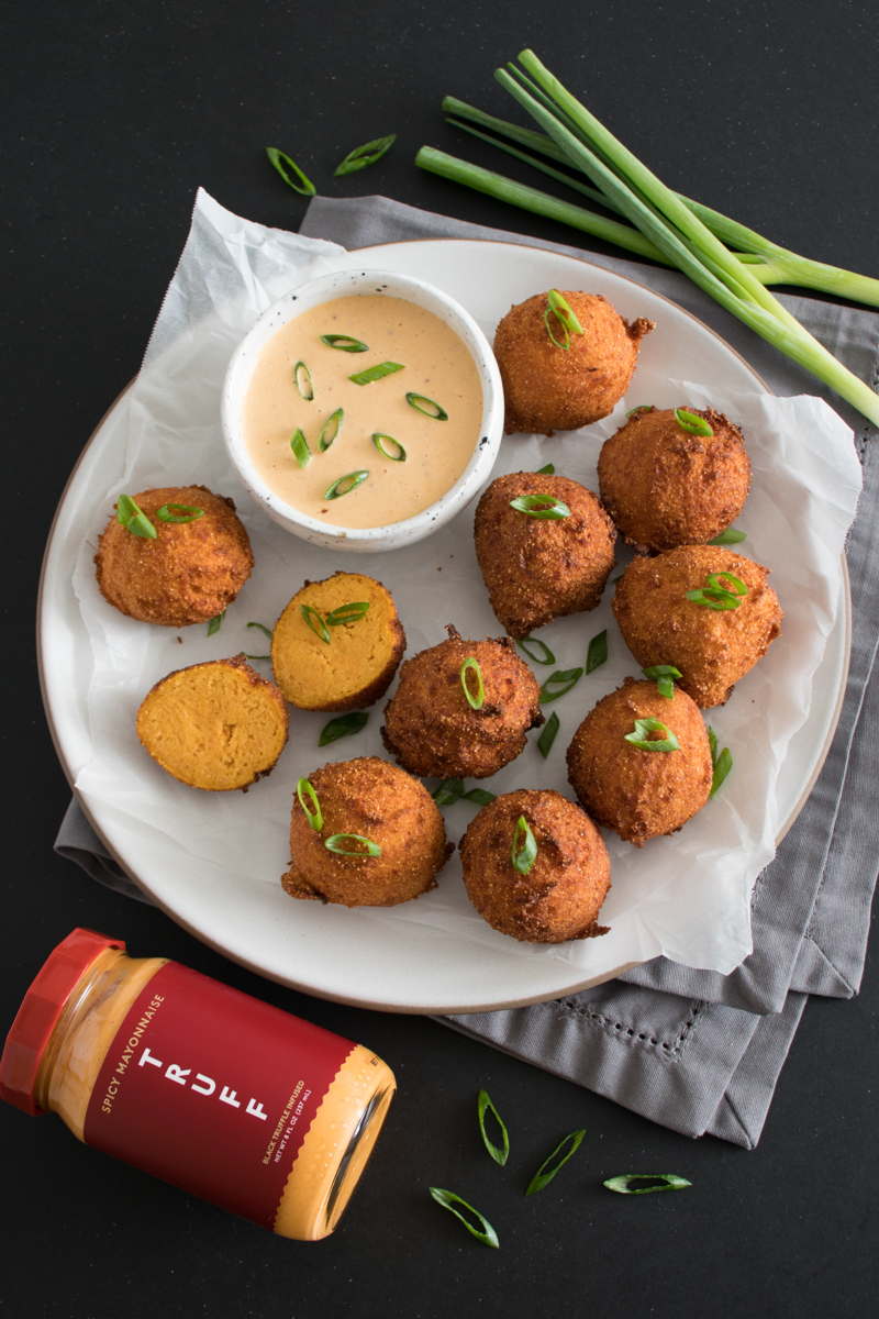 Hush Puppies with Spicy Dipping Sauce - Brown Eyed Baker