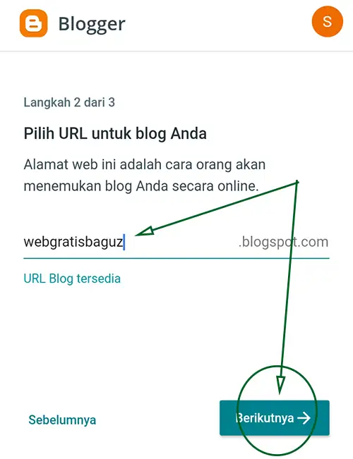 pilih domain gratis untuk website gratis di aplikasi hp blogger