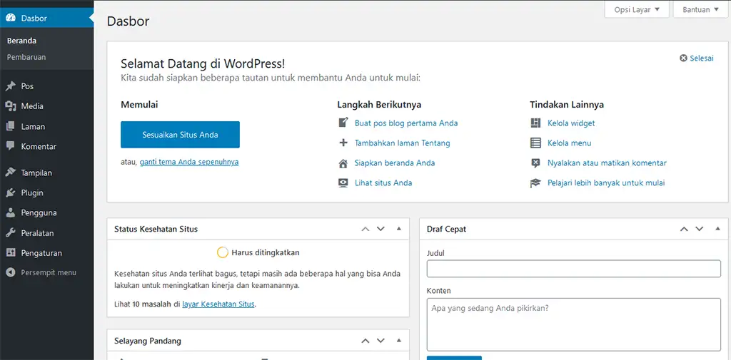 dashboard admin wordpress