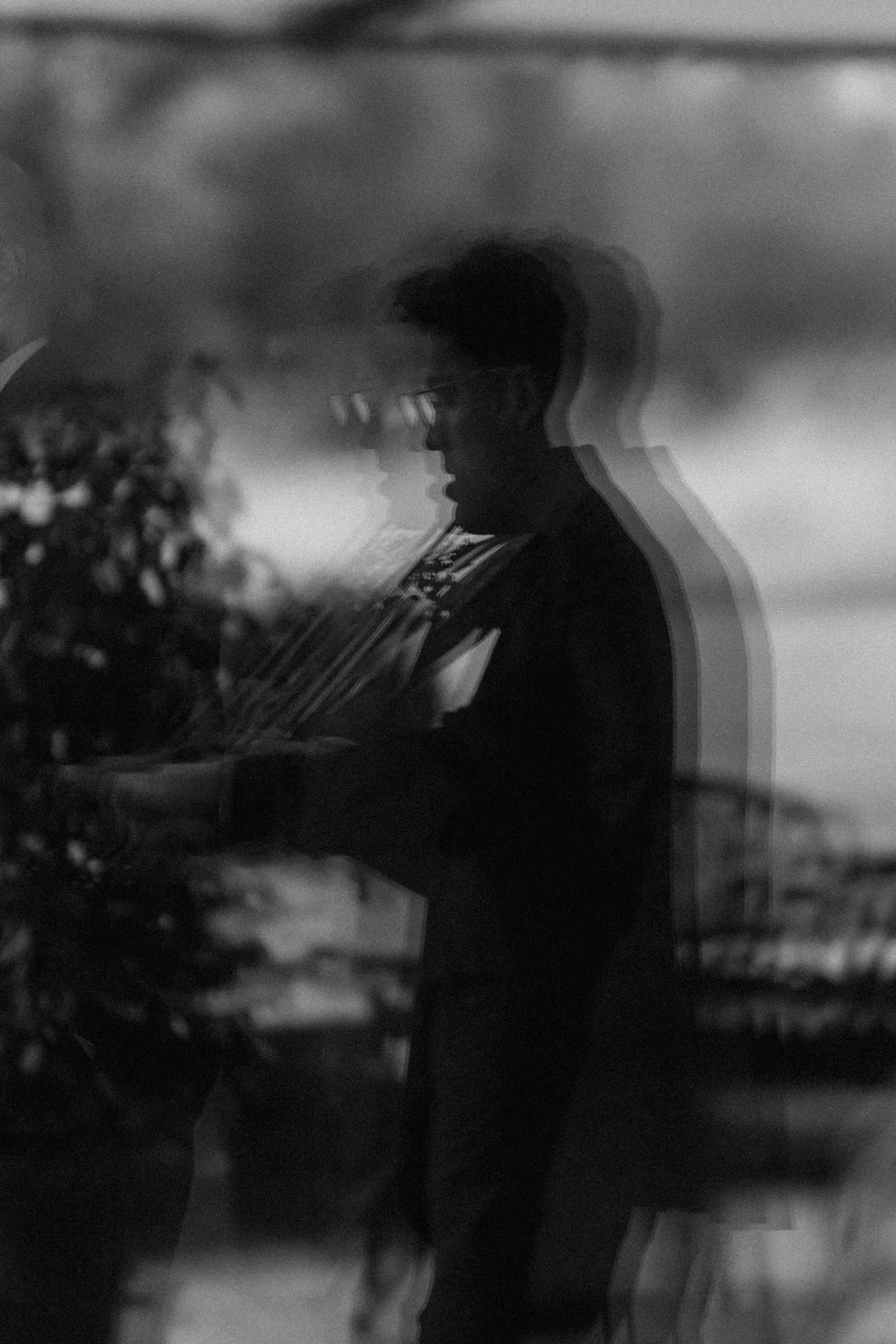 Joel Grainger mid-performance, motion blur