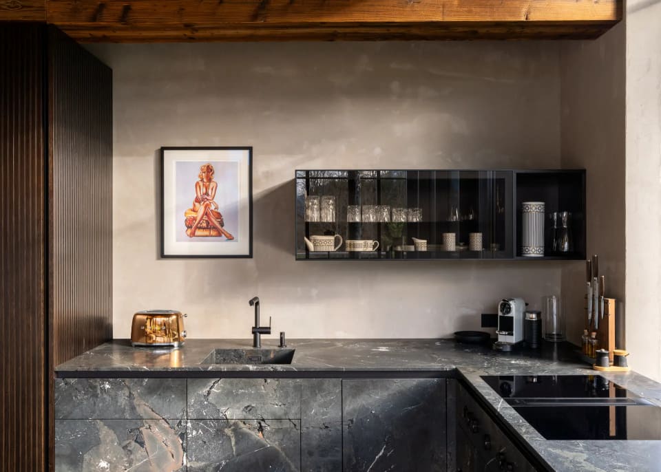 Marble kitchen counter by Strasser Steine in luxury Kitzbühel chalet