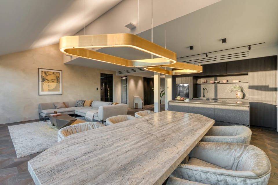 Open plan living room in luxury Vienna apartment