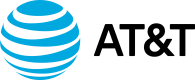 the at & t logo with the words at & t and a blue and black circle with the words at & t