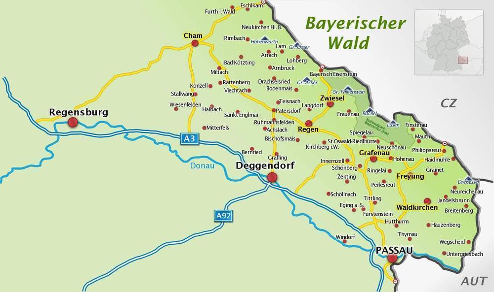 Orte in der Region Bayerischer Wald Orte in der Region Bayerischer Wald