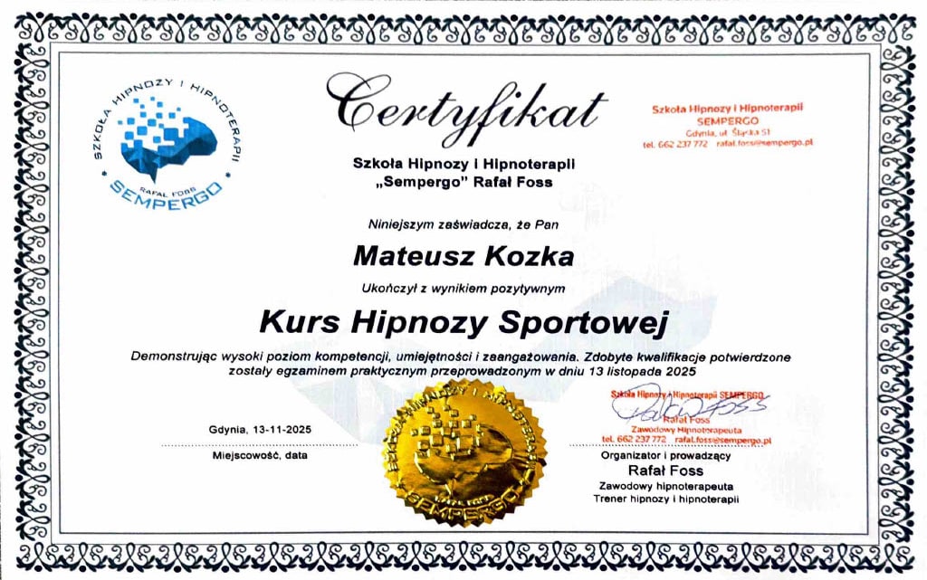 Certyfikat Hipnoza Sportowa