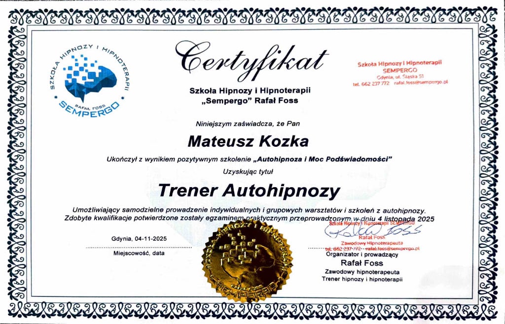 Certyfikat Trener Autohipnozy