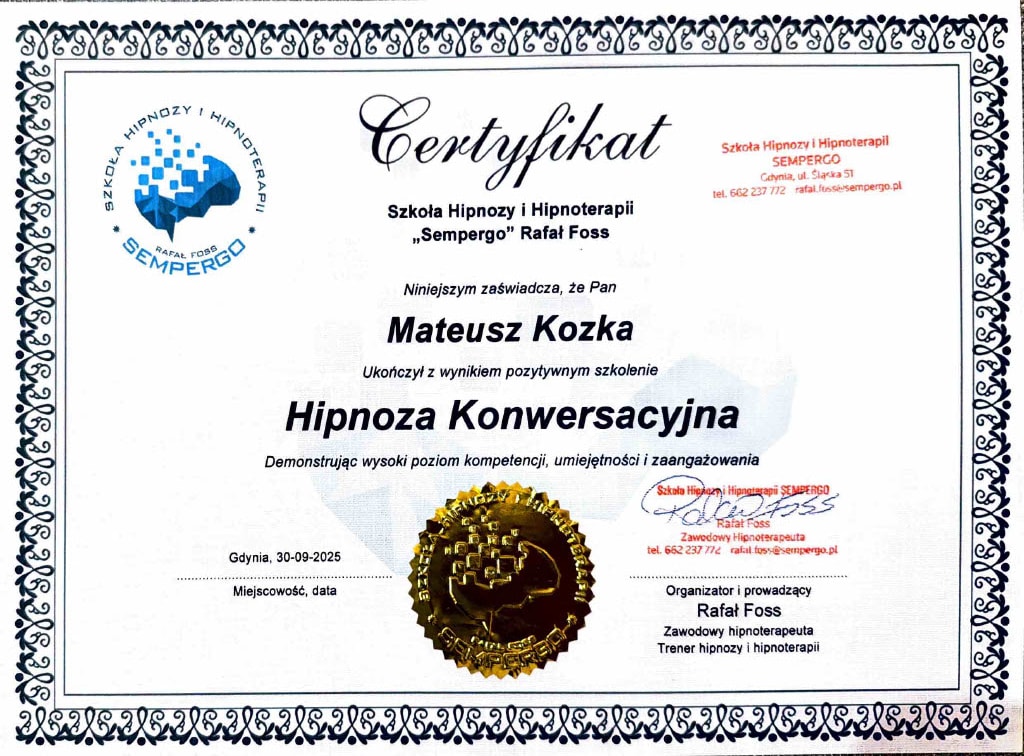 Certyfikat Hipnoza Konwersacyjna