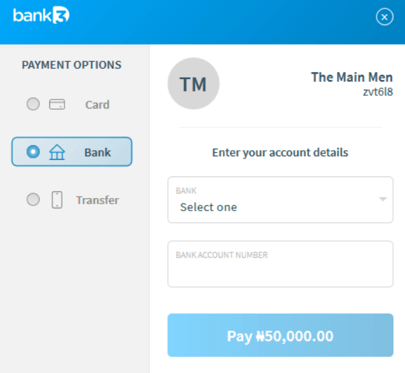 Select bank name and enter account number