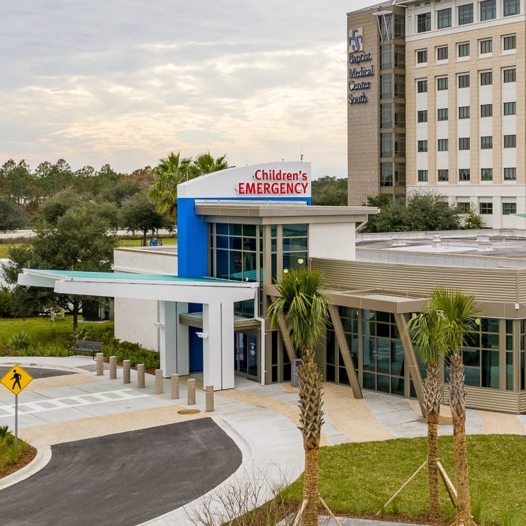 photograph of the exterior of the Wolfson Children's emergency room at Baptist South.