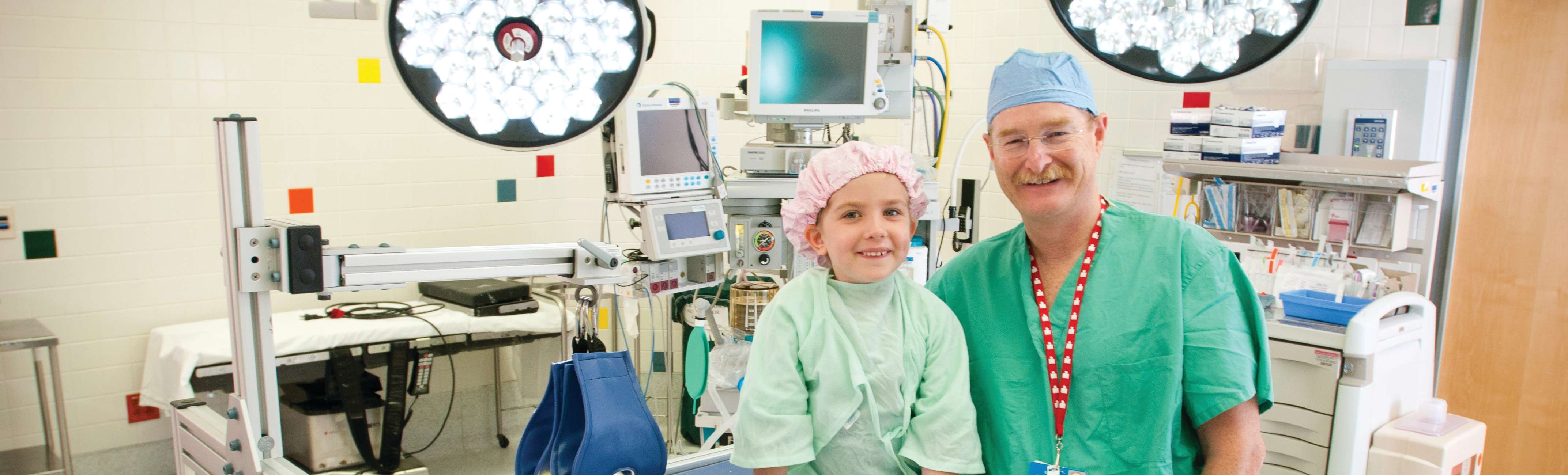 spinal surgeon and young patient at Wolfson Children's Hospital
