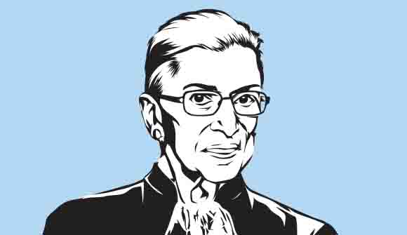 black and white cartoon illustration of Ruth Bader Ginsburg