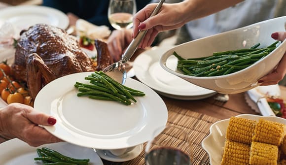 yummy Thanksgiving food on a nicely decorated table