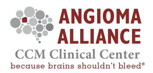 Graphic logo of Angioma Alliance CCM Clinical Center, with the tagline "because brains shouldn't bleed"